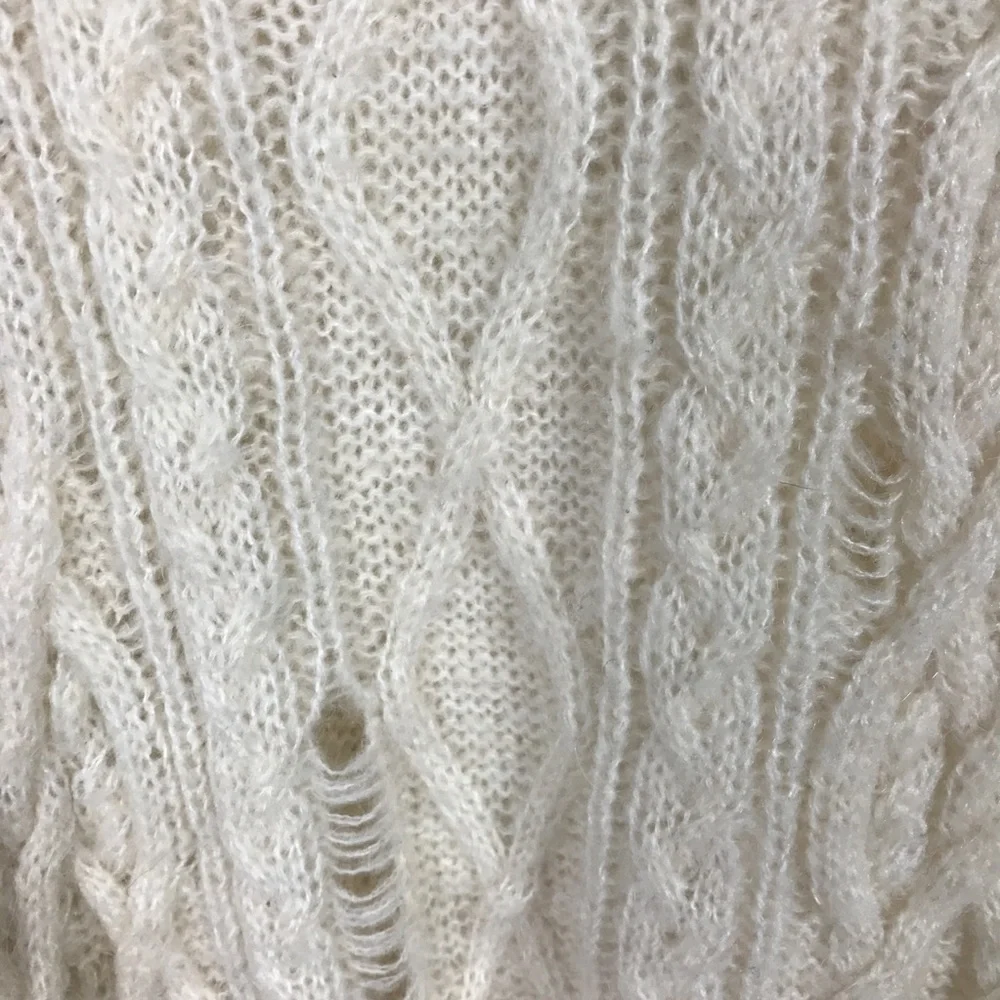 Free People Ivory Distressed Cowl Neck Sweater